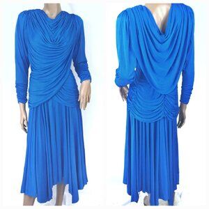 CLARALUNA VINTAGE Dress LS Party Goddess Ruche Swag Hanky Point Skirt 8